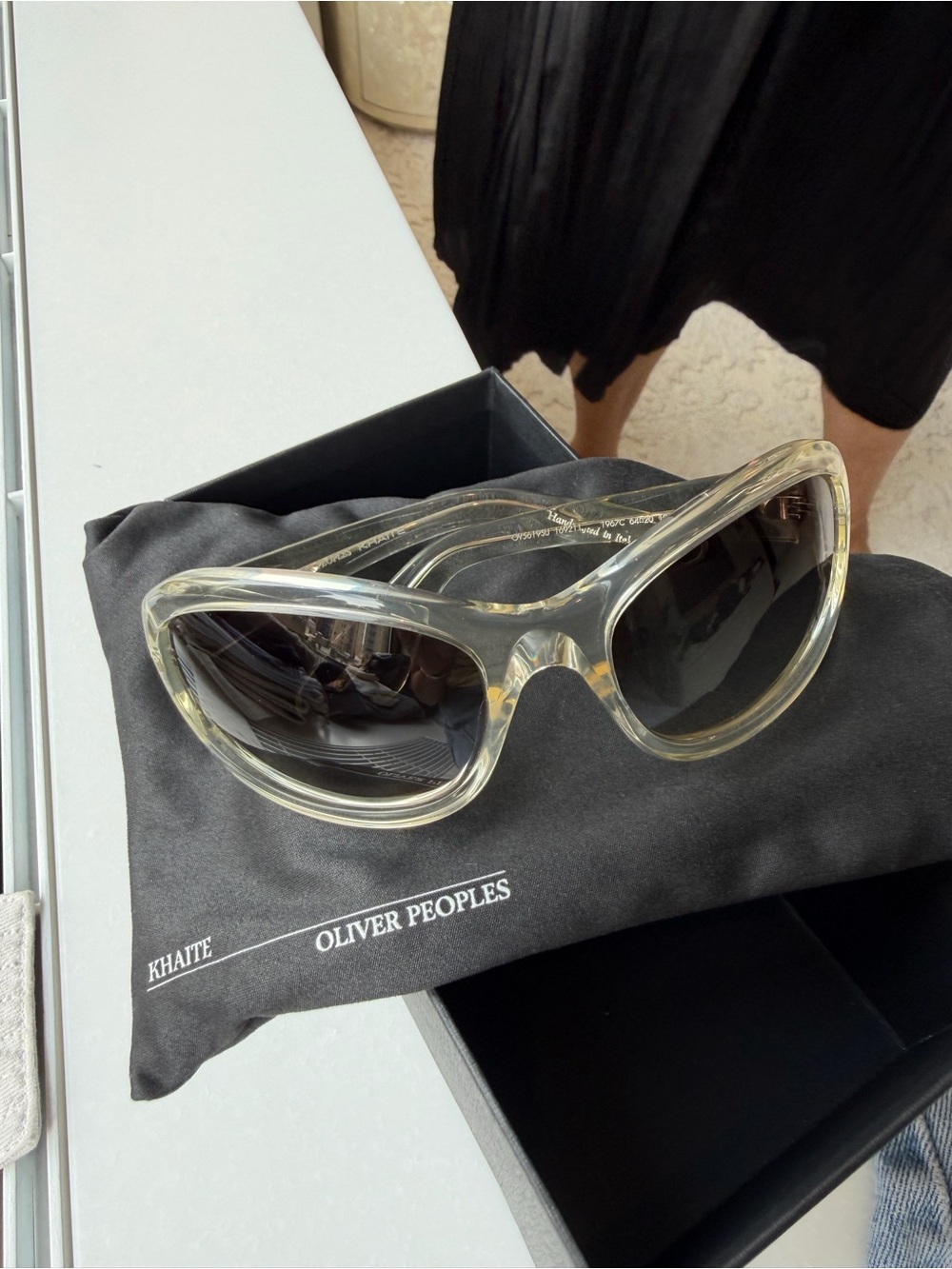 KHAITE Clear/Cream Oversized Cat-Eye Sunglasses with Black Lenses